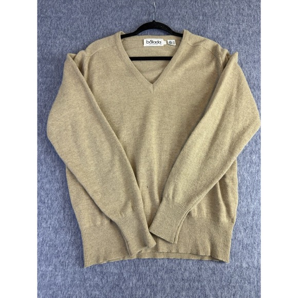 Balada Sweaters - Vintage Balada 100% Lambwool XL Beige Tan Long Sleeve V Neck Sweater Womens